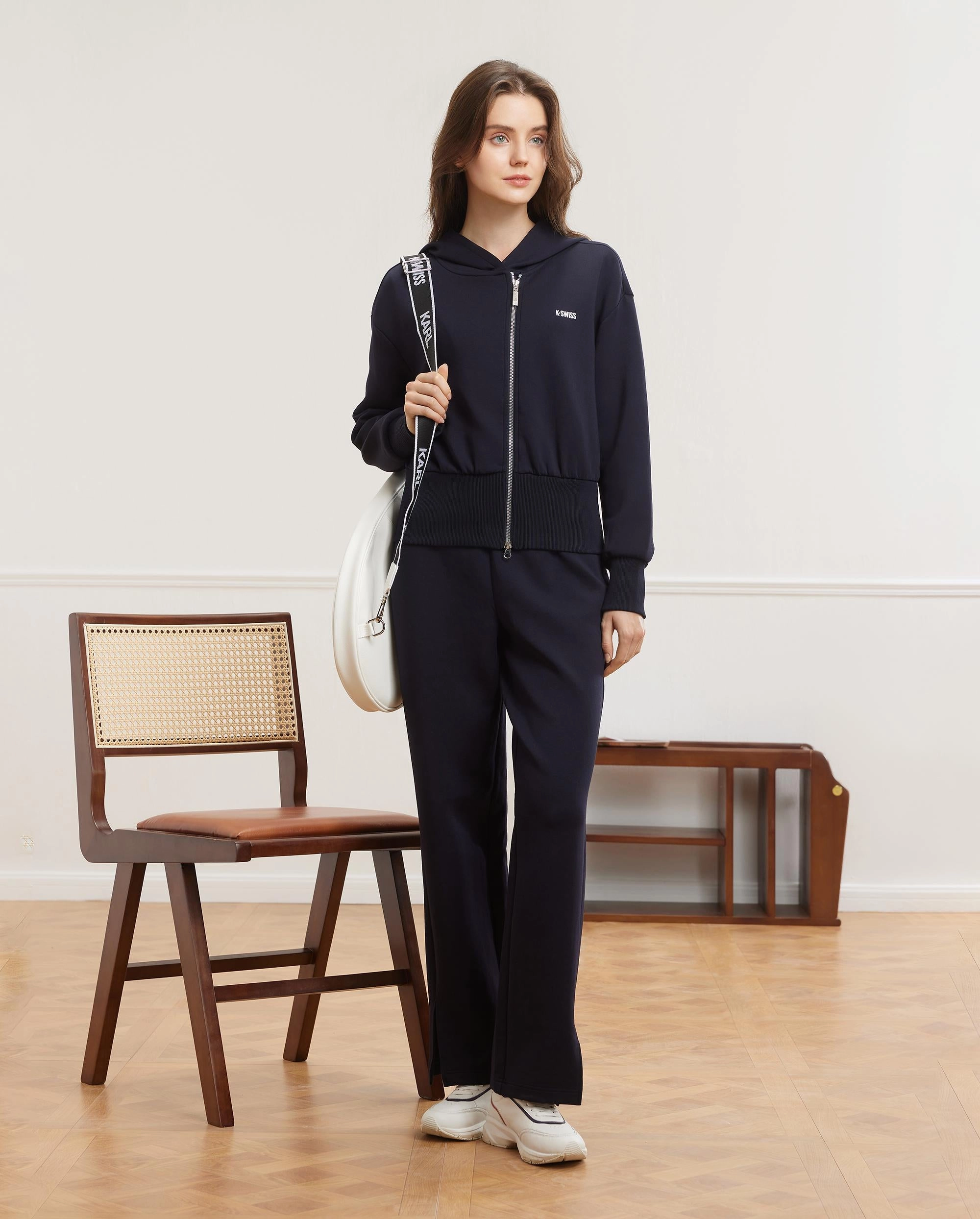 199900-495 | WOMEN'S K-SWISS LOGO HIGH RISE WIDE LEG PANTS | BLUE/MISC