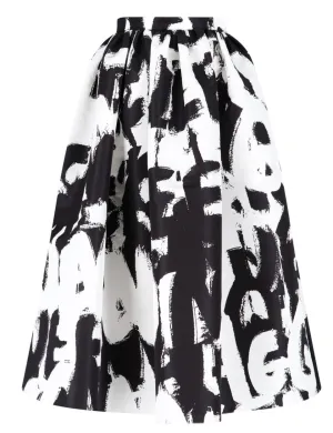 Alexander McQueen Logo Graffiti Printed Midi Skirt