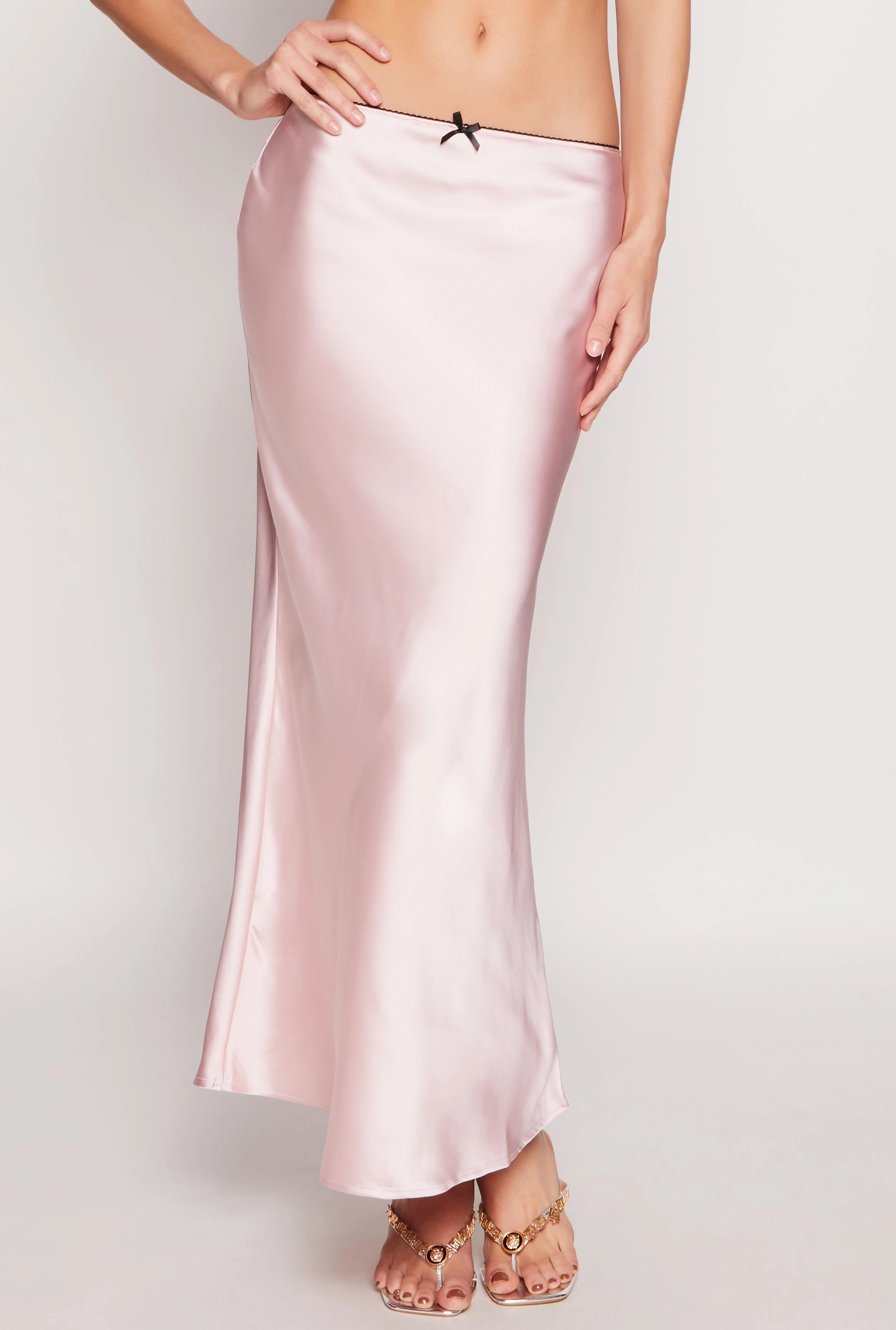 Almost Famous Satin Midi Slip Skirt