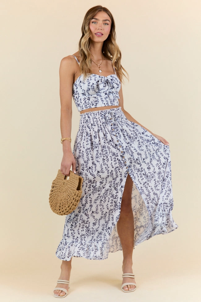 Always Been You Navy Floral Maxi Skirt