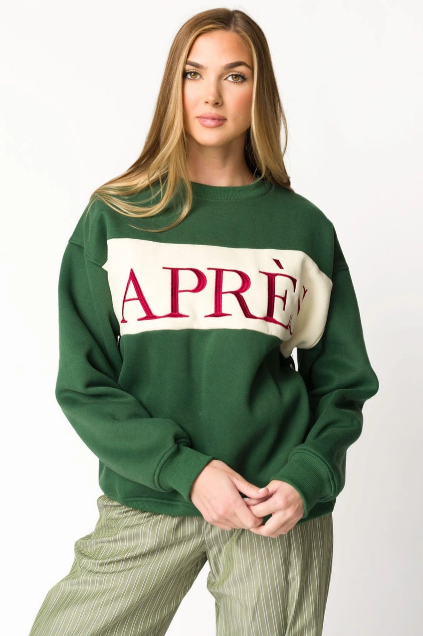 Après Colorblocked Crewneck in Pine Green