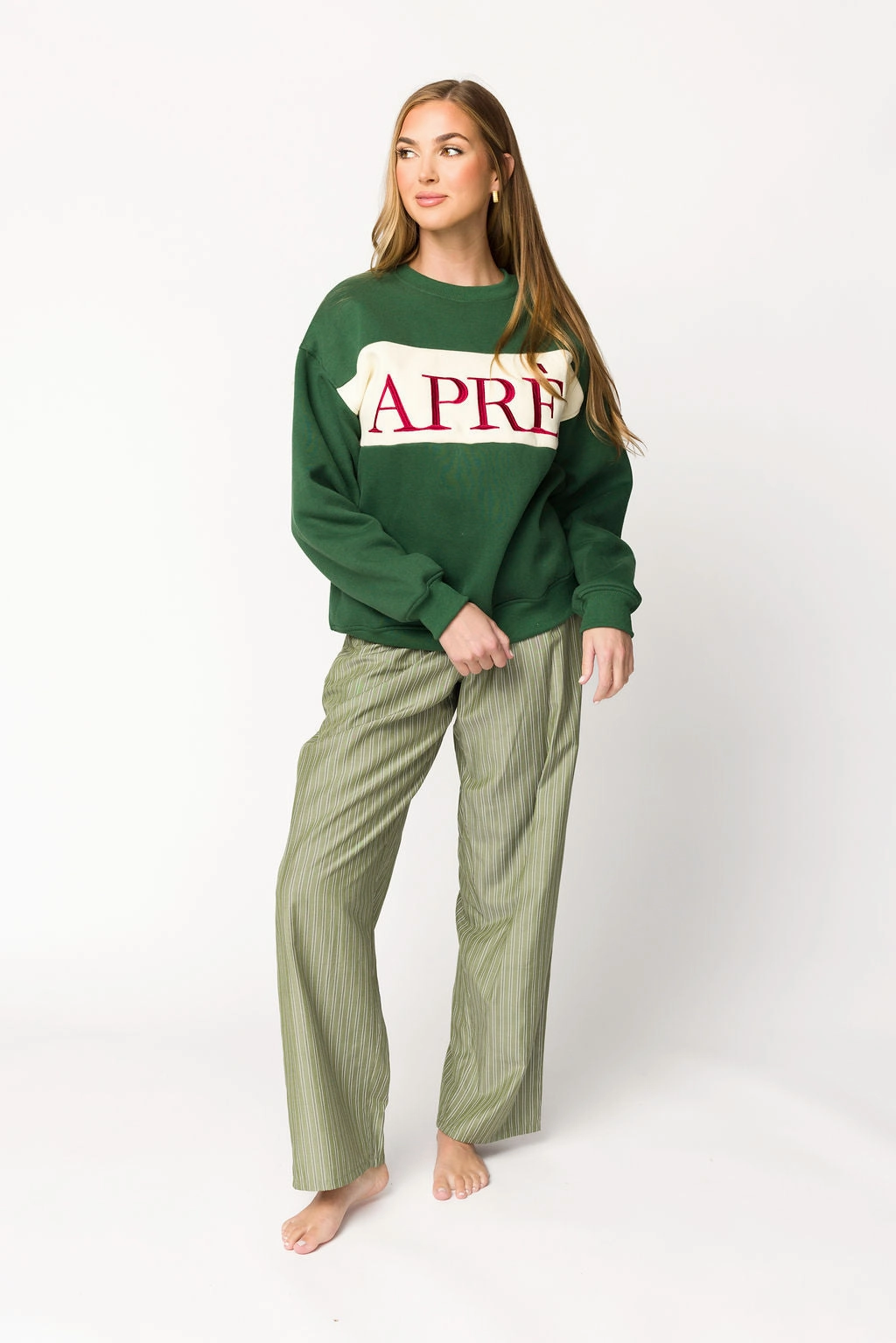 Après Colorblocked Crewneck in Pine Green