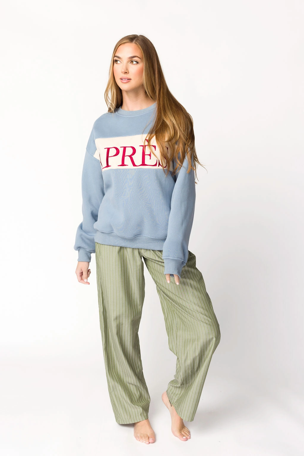 Après Colorblocked Crewneck in Stone Blue