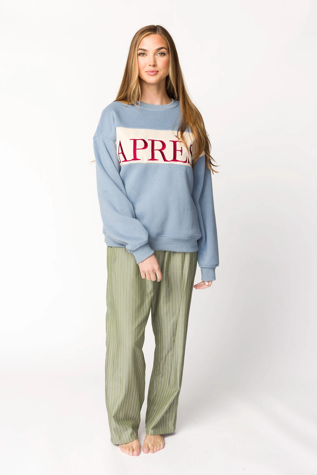 Après Colorblocked Crewneck in Stone Blue