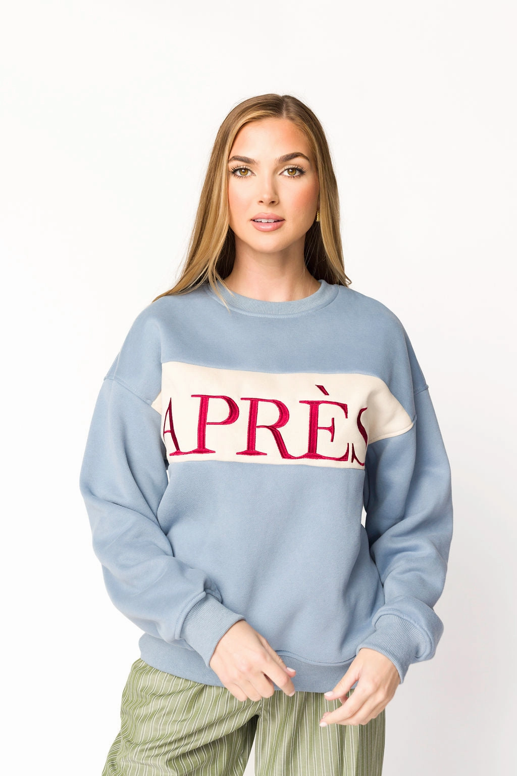 Après Colorblocked Crewneck in Stone Blue