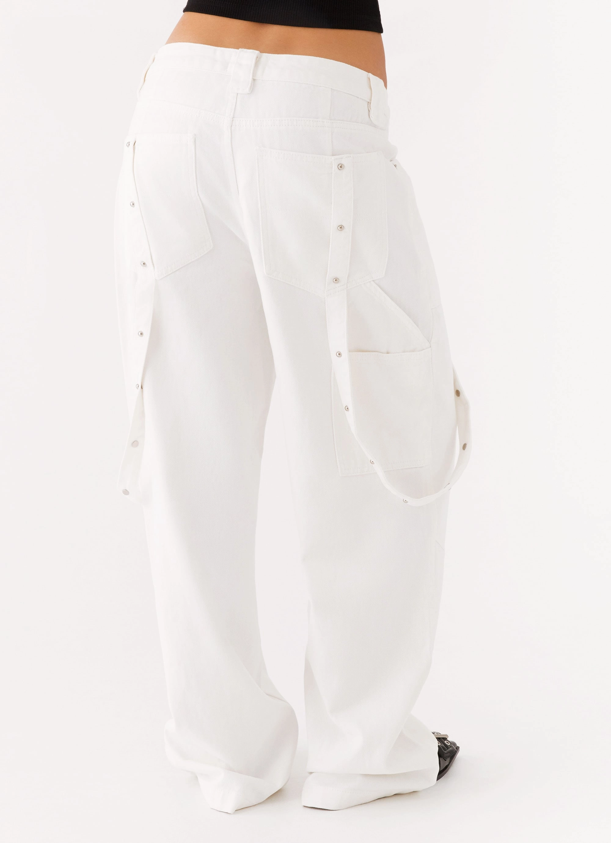 Avril Cargo Denim Pants - White
