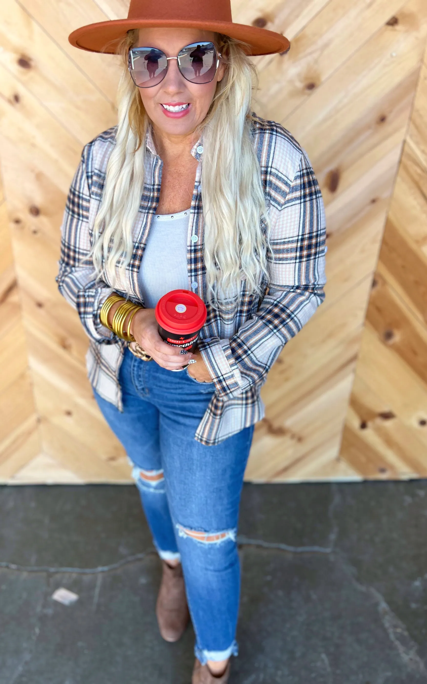 Beige Plaid Flannel Top - Final Sale