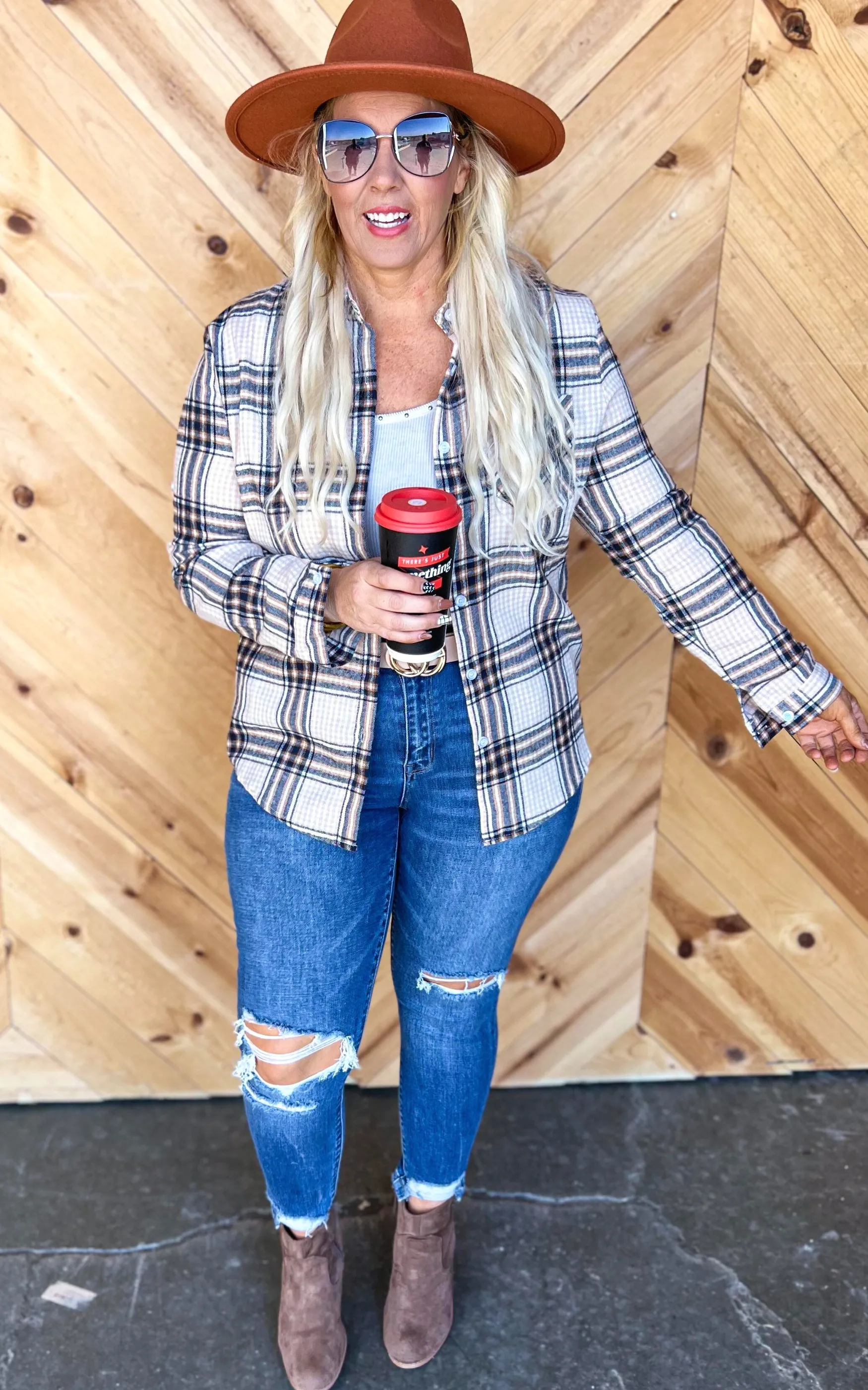 Beige Plaid Flannel Top - Final Sale