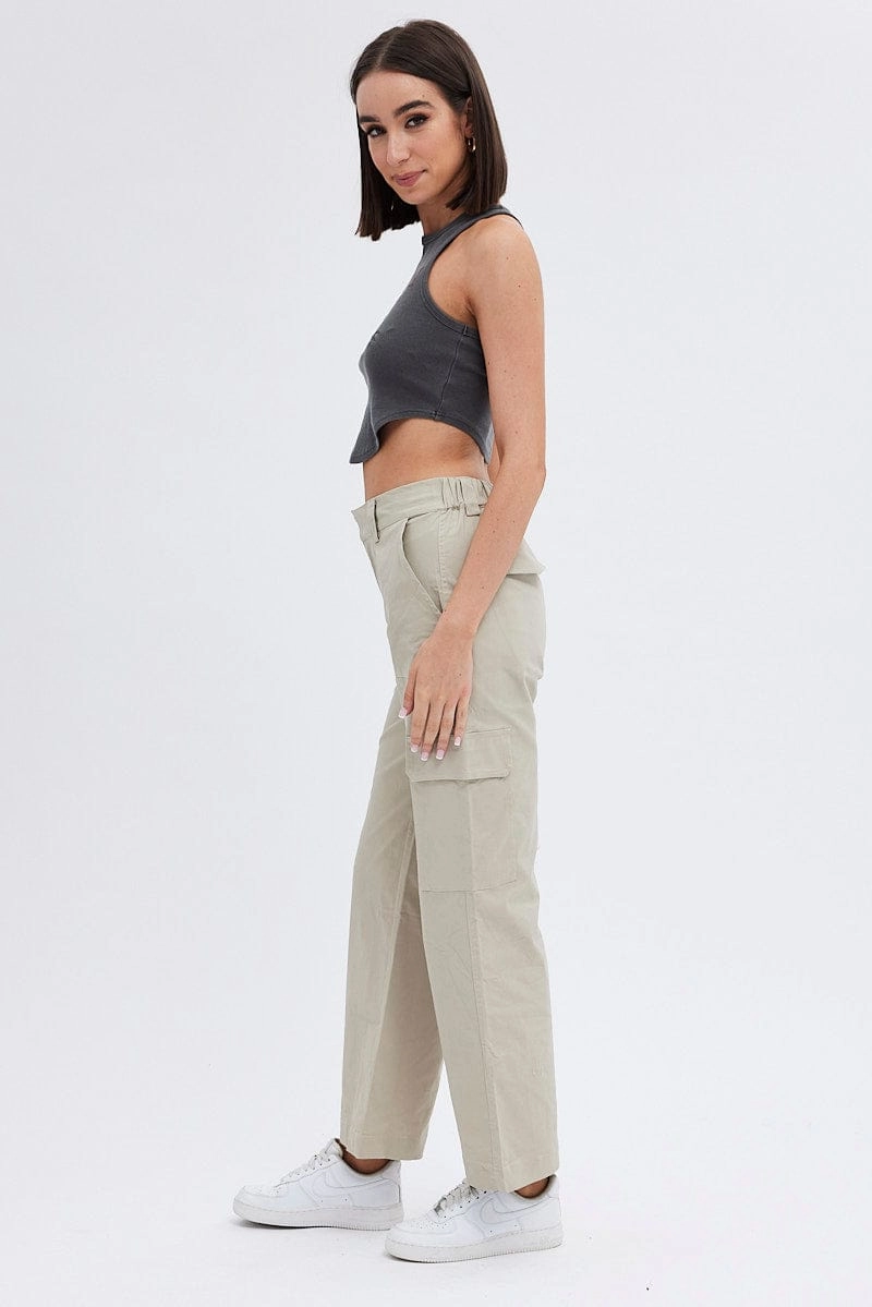 Beige Cargo Pants Mid Rise Carpenter