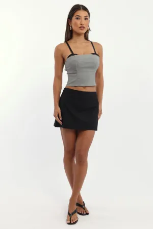 Black Mini Skort High Rise Pocket Detail Tailored