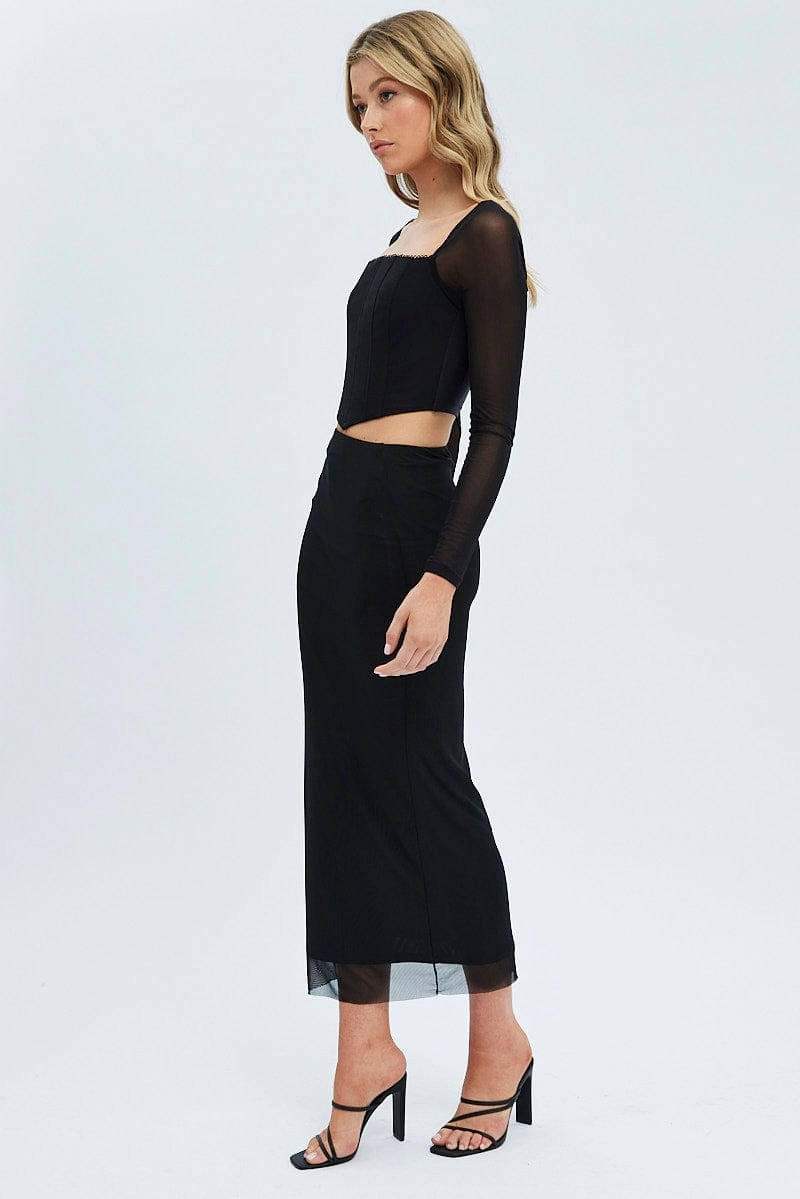 Black Mesh Midi Skirt