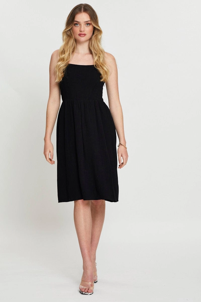 Black Midi Dress Linen