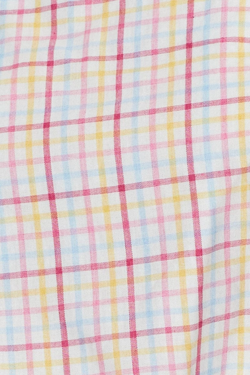 Blue Check Singlet Top Square Neck Linen