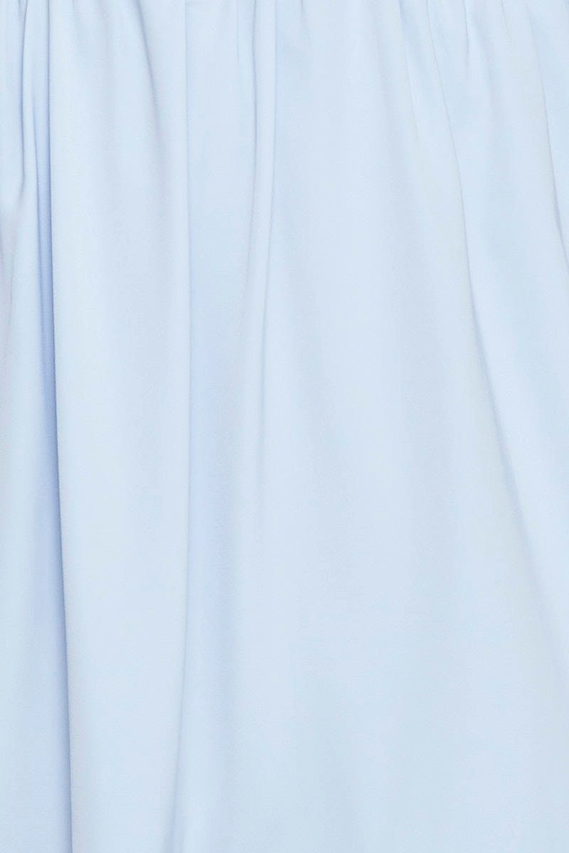 Blue Fit And Flare Dress Short Sleeve Square Neck