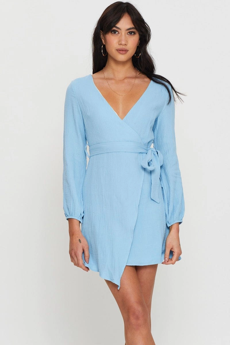 Blue Mini Dress Short Sleeve