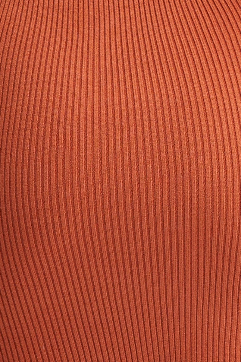 Brown Dress One Shoulder Mini Knit