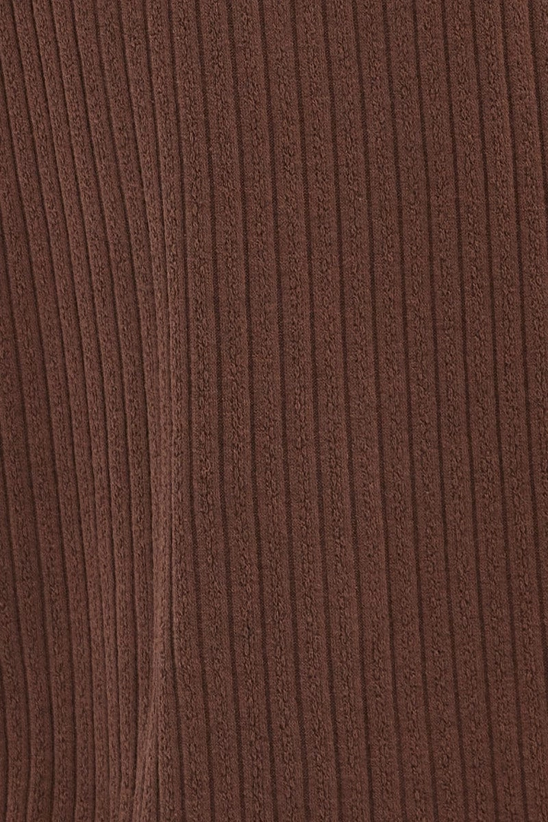 Brown Maxi Skirt Mid Rise A-line Rib Jersey
