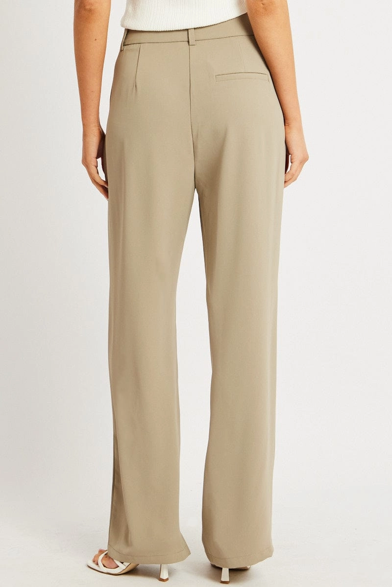 Brown Wide Leg Pants Mid Rise