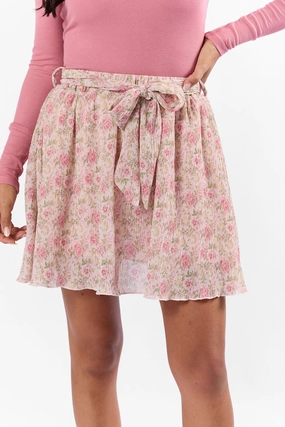 Brunch and Beyond Pink Multi Pleated Belted Floral Skort