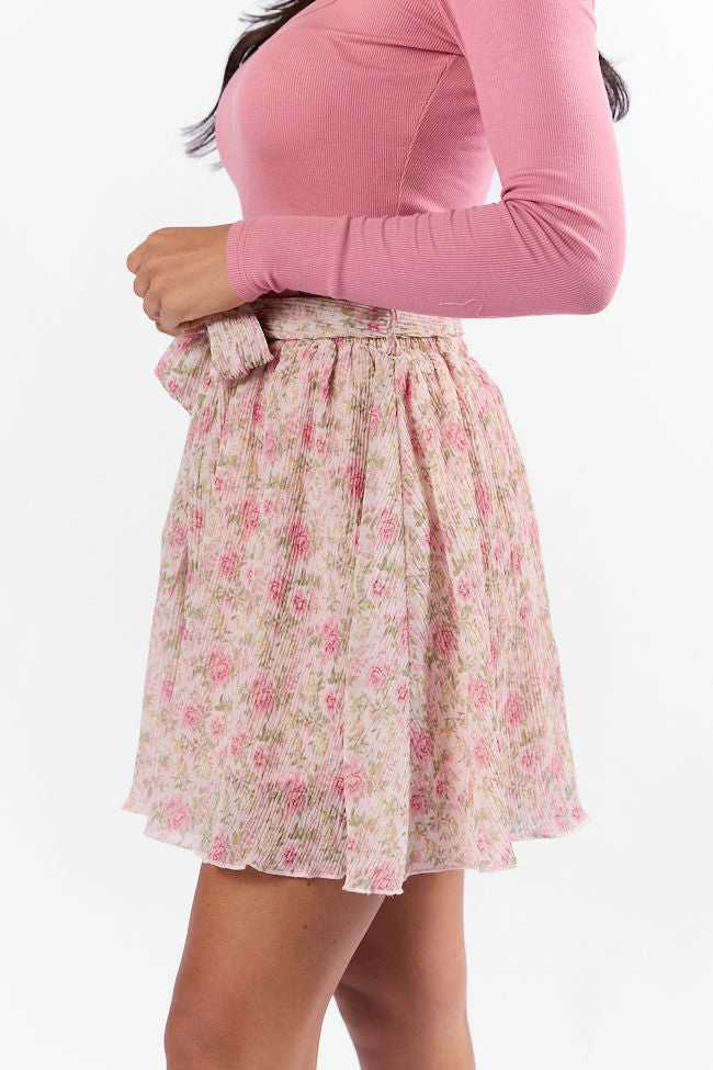 Brunch and Beyond Pink Multi Pleated Belted Floral Skort