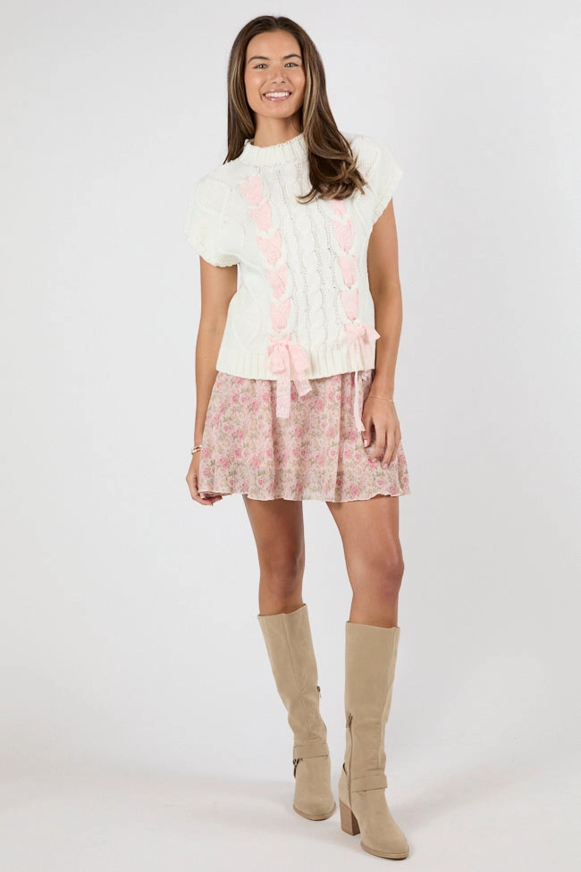 Brunch and Beyond Pink Multi Pleated Belted Floral Skort