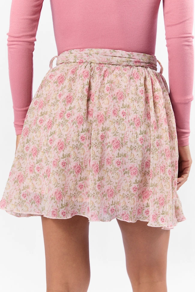 Brunch and Beyond Pink Multi Pleated Belted Floral Skort