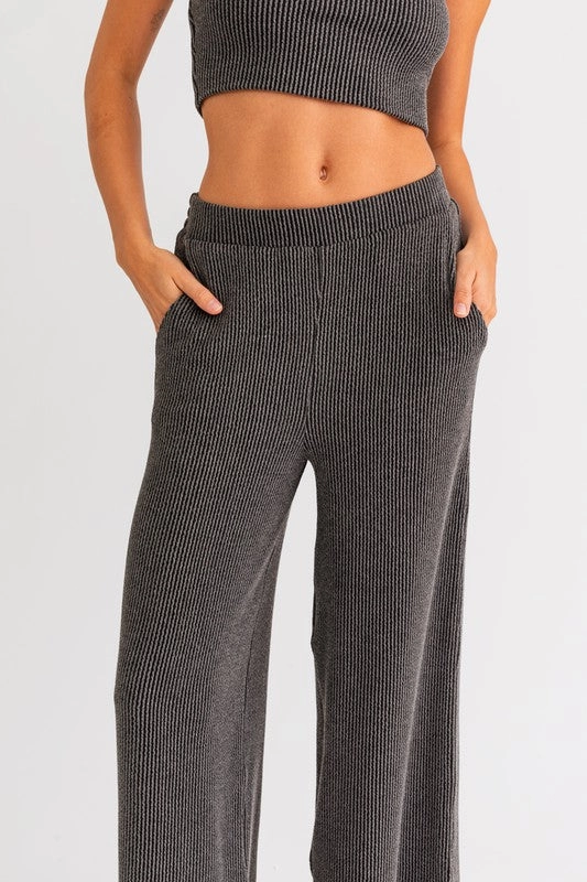 Charcoal Wide Leg Knit Pants - Final Sale