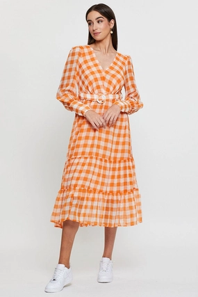 Check Dress Long Sleeve Maxi