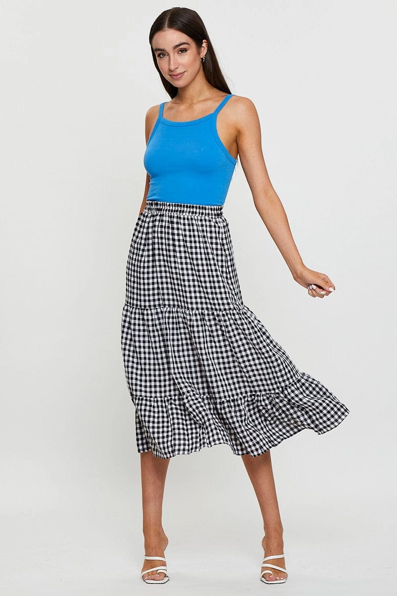 Check Midi Skirt High Rise