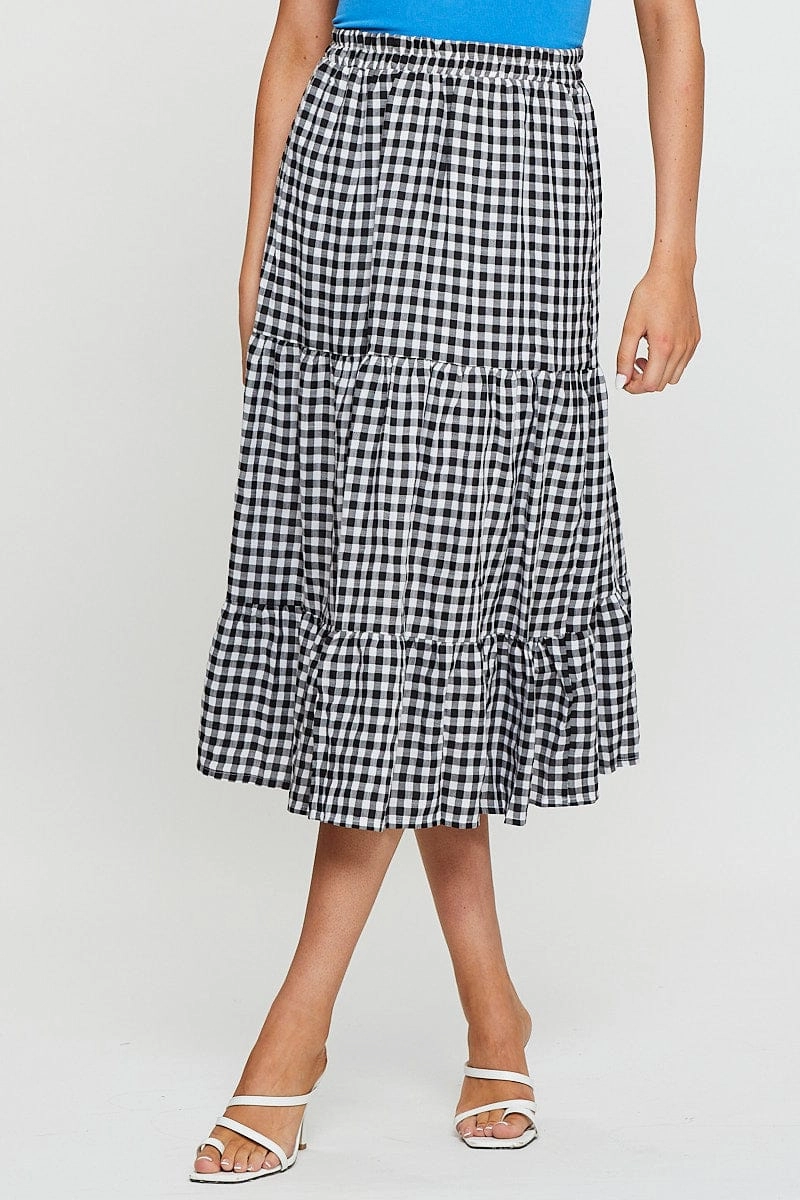 Check Midi Skirt High Rise