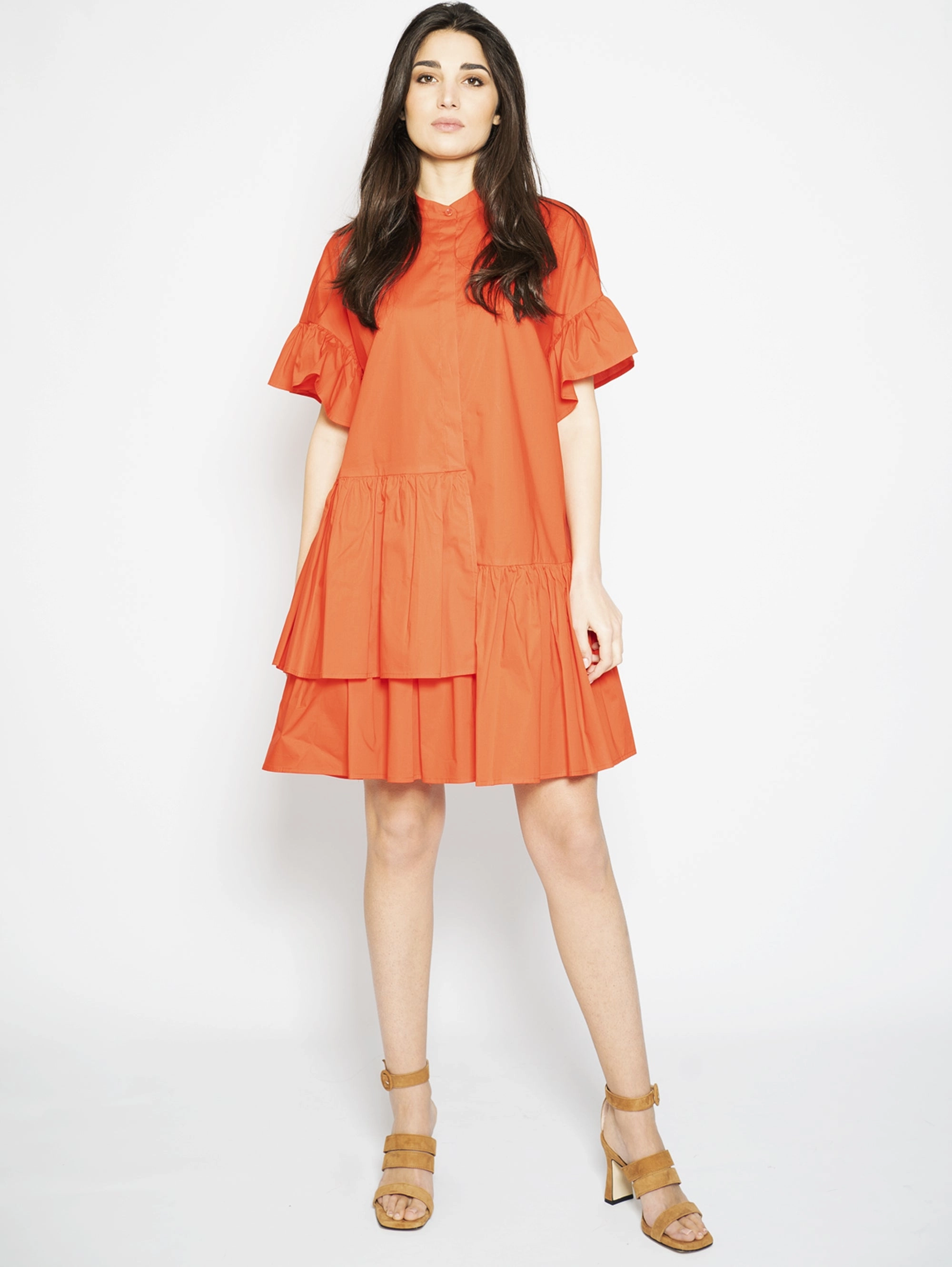 Coral Asymmetrical Flounce Dress