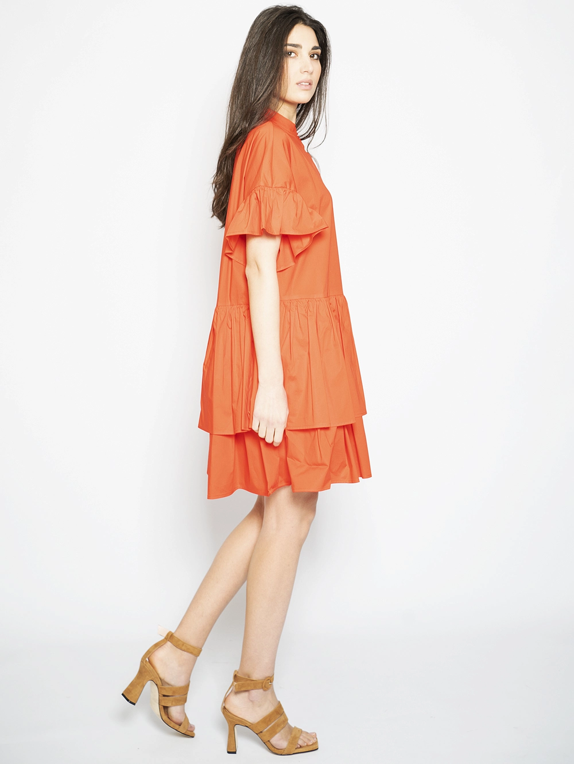 Coral Asymmetrical Flounce Dress