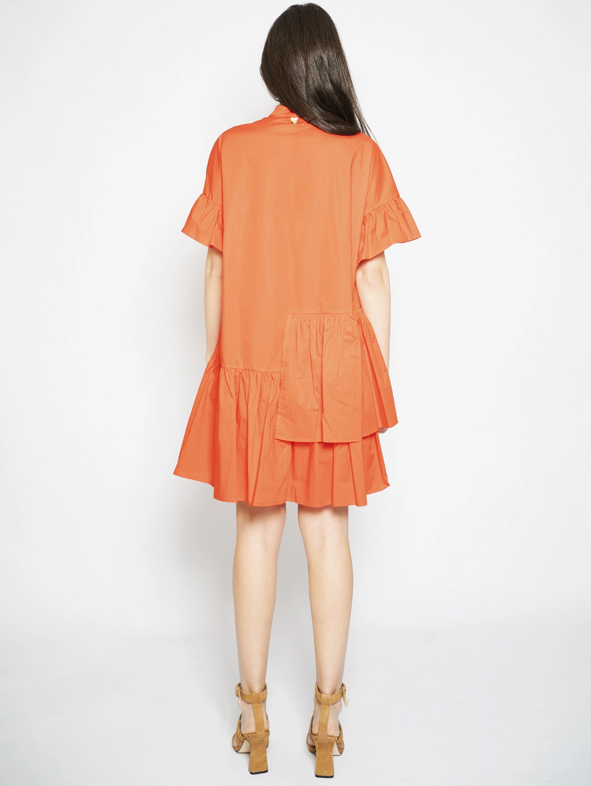 Coral Asymmetrical Flounce Dress