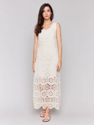 Cotton Crochet Sleeveless Maxi Dress - Natural