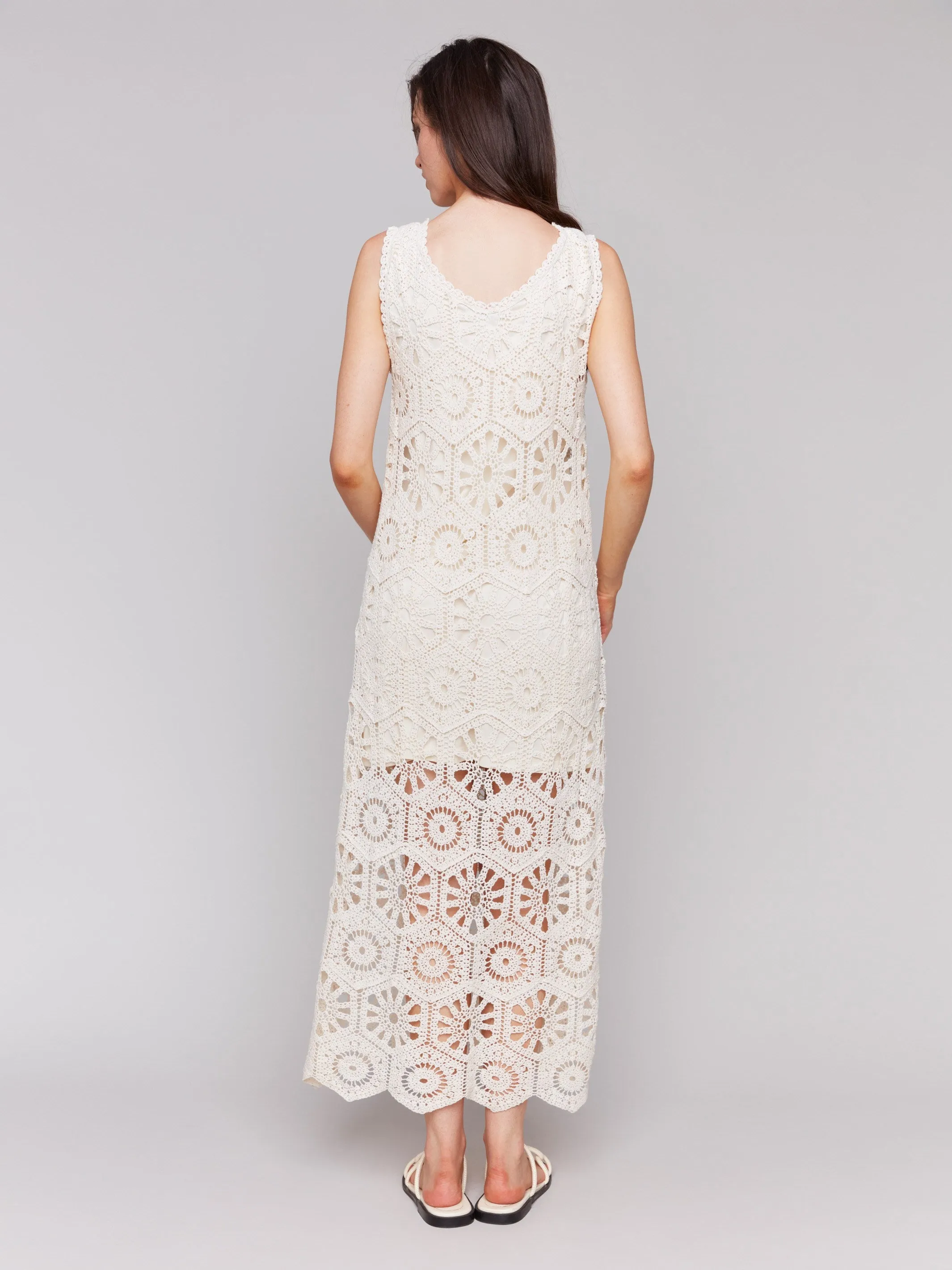 Cotton Crochet Sleeveless Maxi Dress - Natural