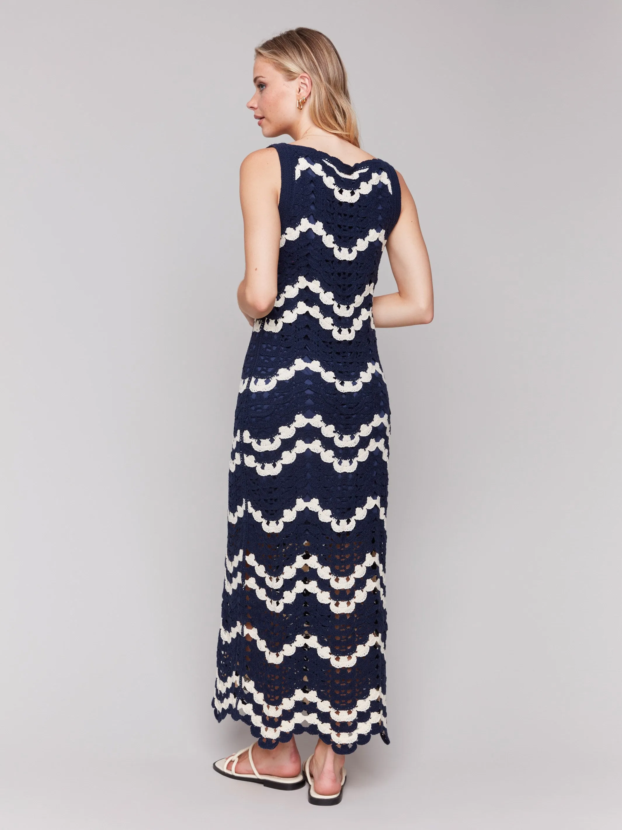 Crochet Sleeveless Maxi Dress - Navy