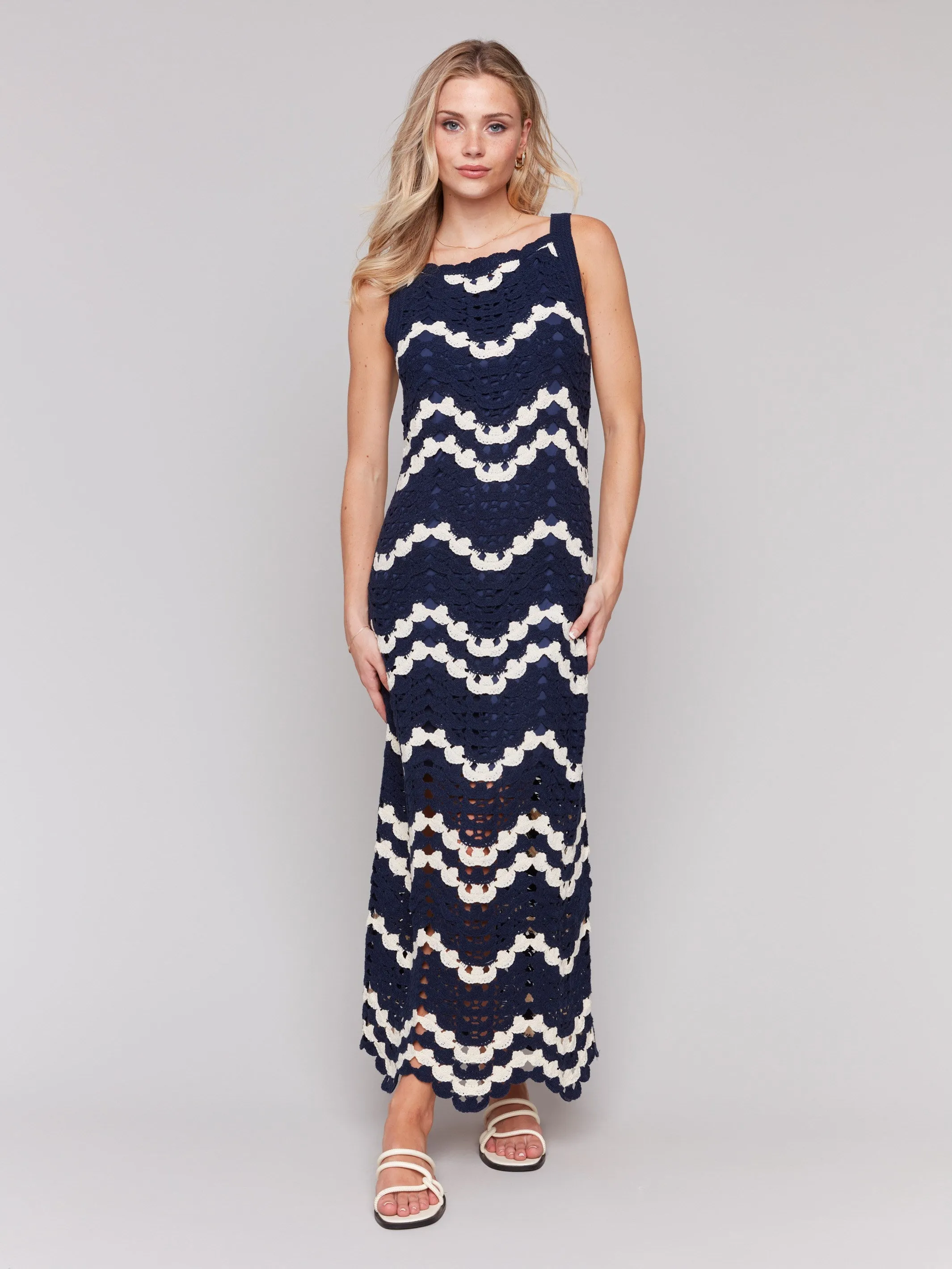 Crochet Sleeveless Maxi Dress - Navy