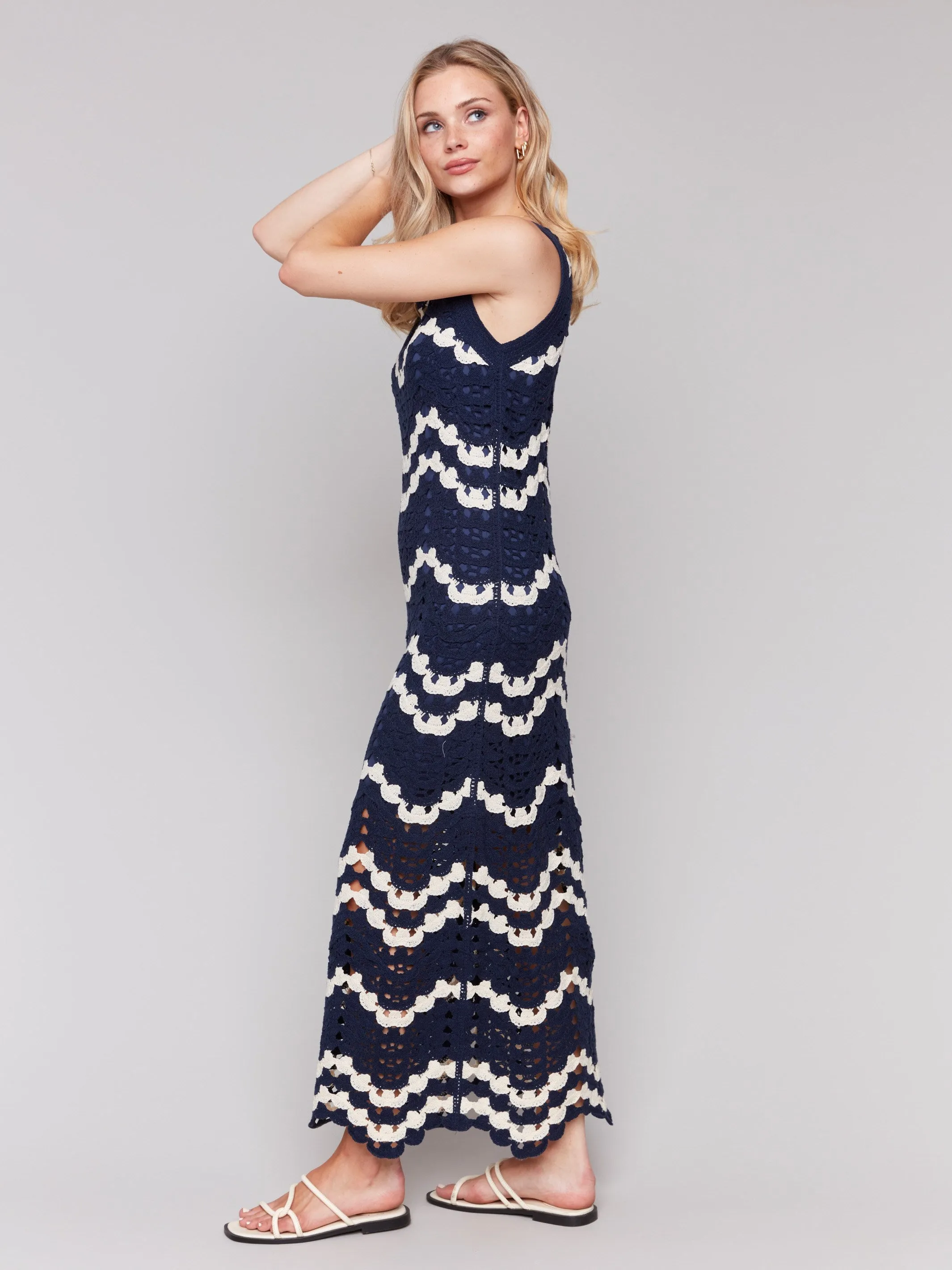 Crochet Sleeveless Maxi Dress - Navy