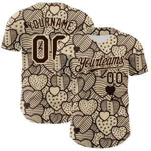 Custom Cream Brown 3D Pattern Design Foodie Food Snack Heart Chocolate Authentic Baseball Jersey