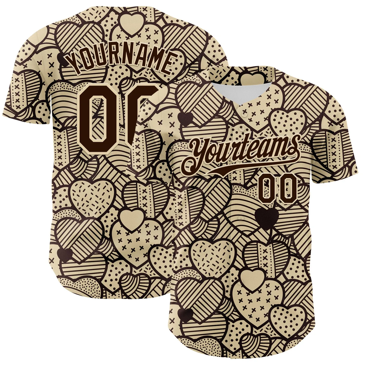 Custom Cream Brown 3D Pattern Design Foodie Food Snack Heart Chocolate Authentic Baseball Jersey