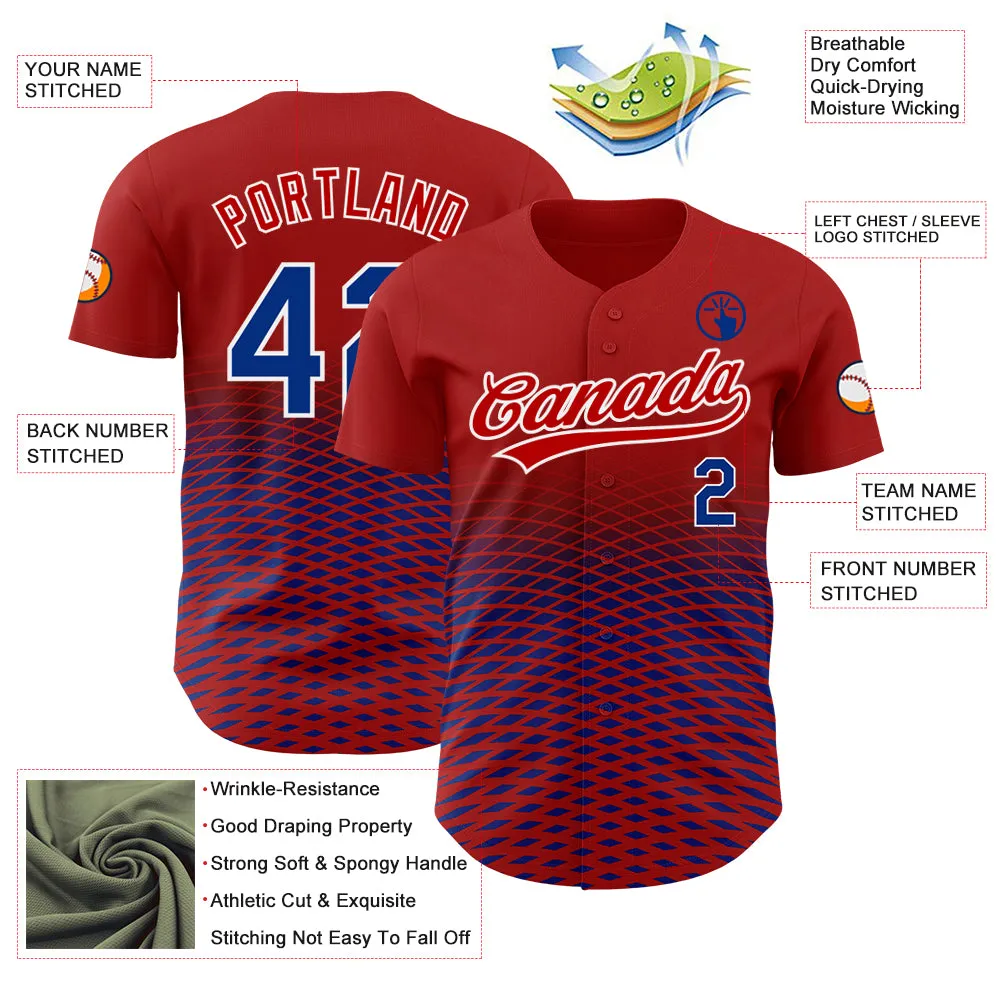 Custom Red Royal-White 3D Pattern Design Gradient Lines Authentic Baseball Jersey