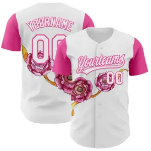Custom White Pink 3D Pattern Design Mother's Day Flower Authentic Baseball Jersey