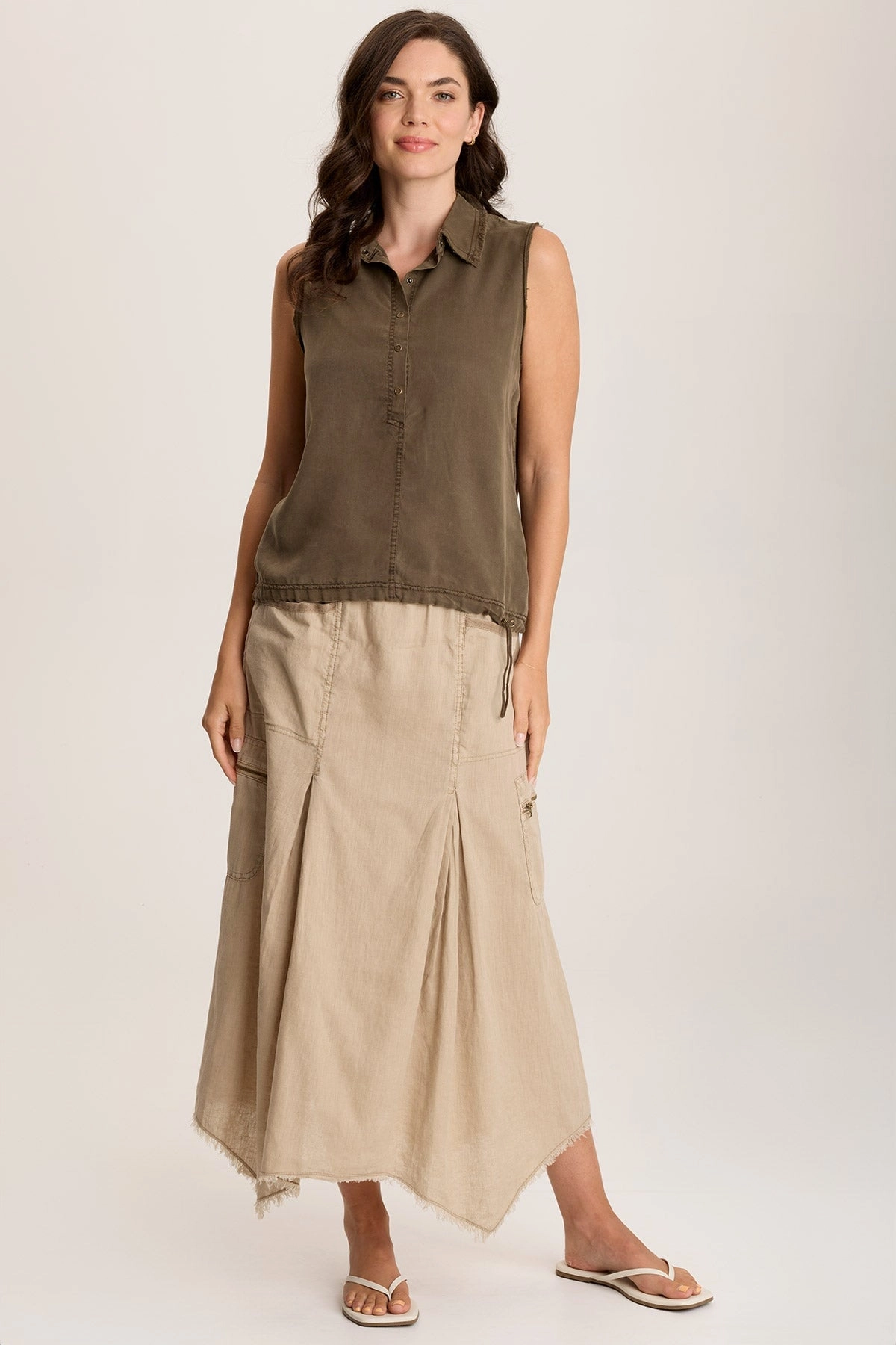 Doak Skirt with Sharkbite Hem and Cargo Pockets