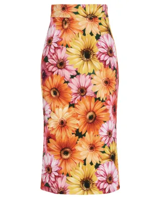 Dolce & Gabbana Gerbera Daisy Print Midi Skirt
