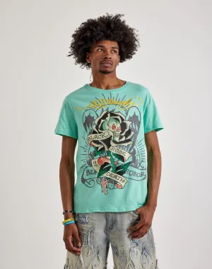 Ed Hardy  Black Rose Rhinestone Short Sleeve Tee