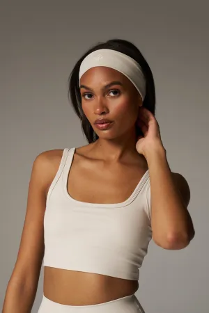 EMBROIDERED EMBLEM HEADBAND - BONE