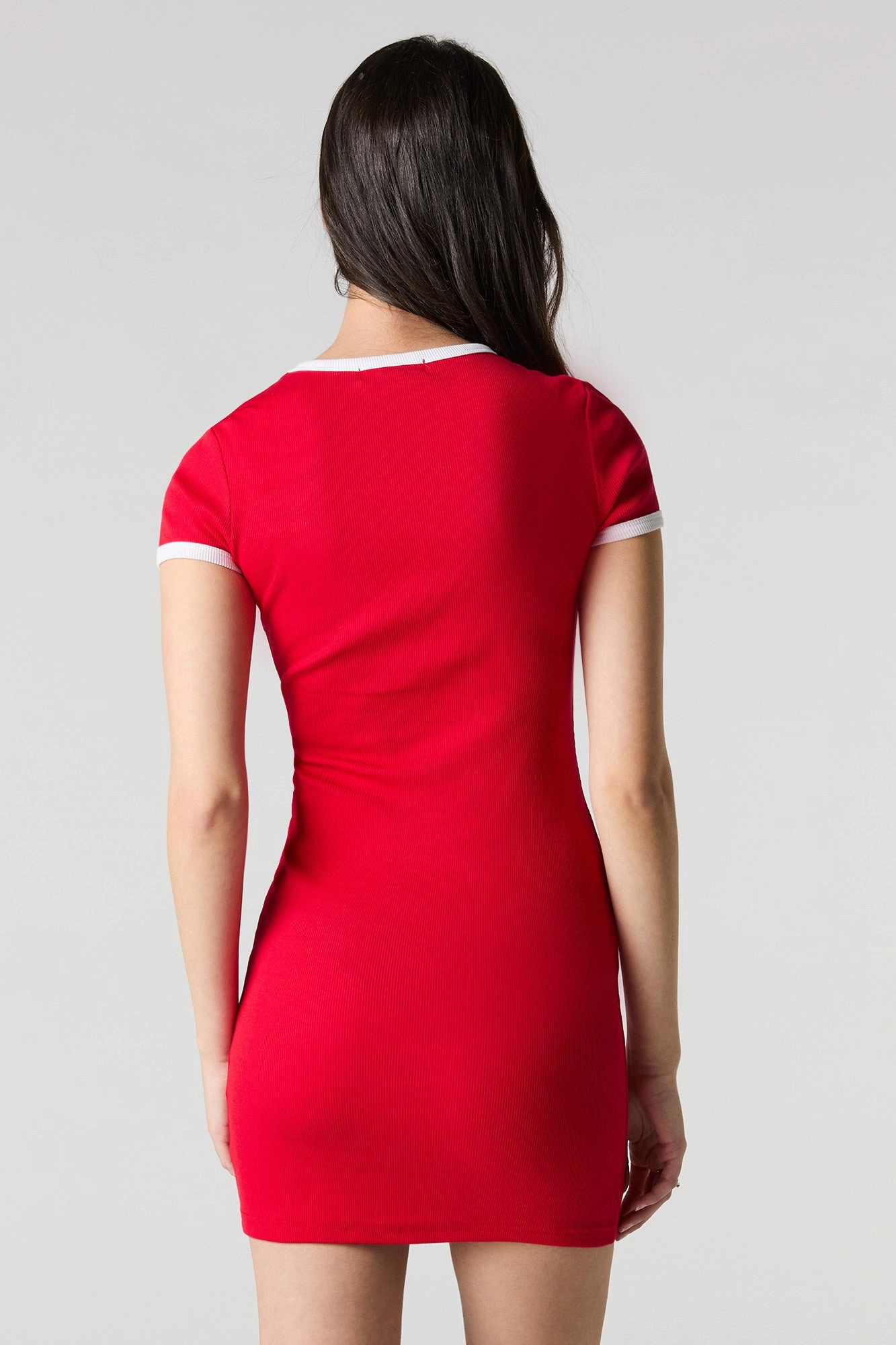 Embroidered Ribbed Mini T-Shirt Dress