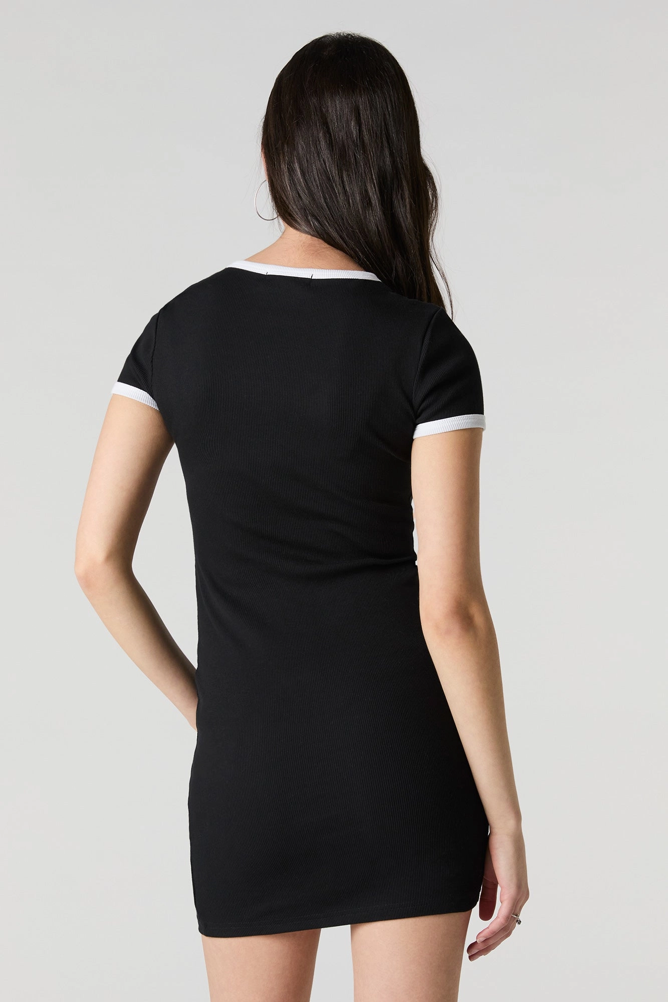 Embroidered Ribbed Mini T-Shirt Dress