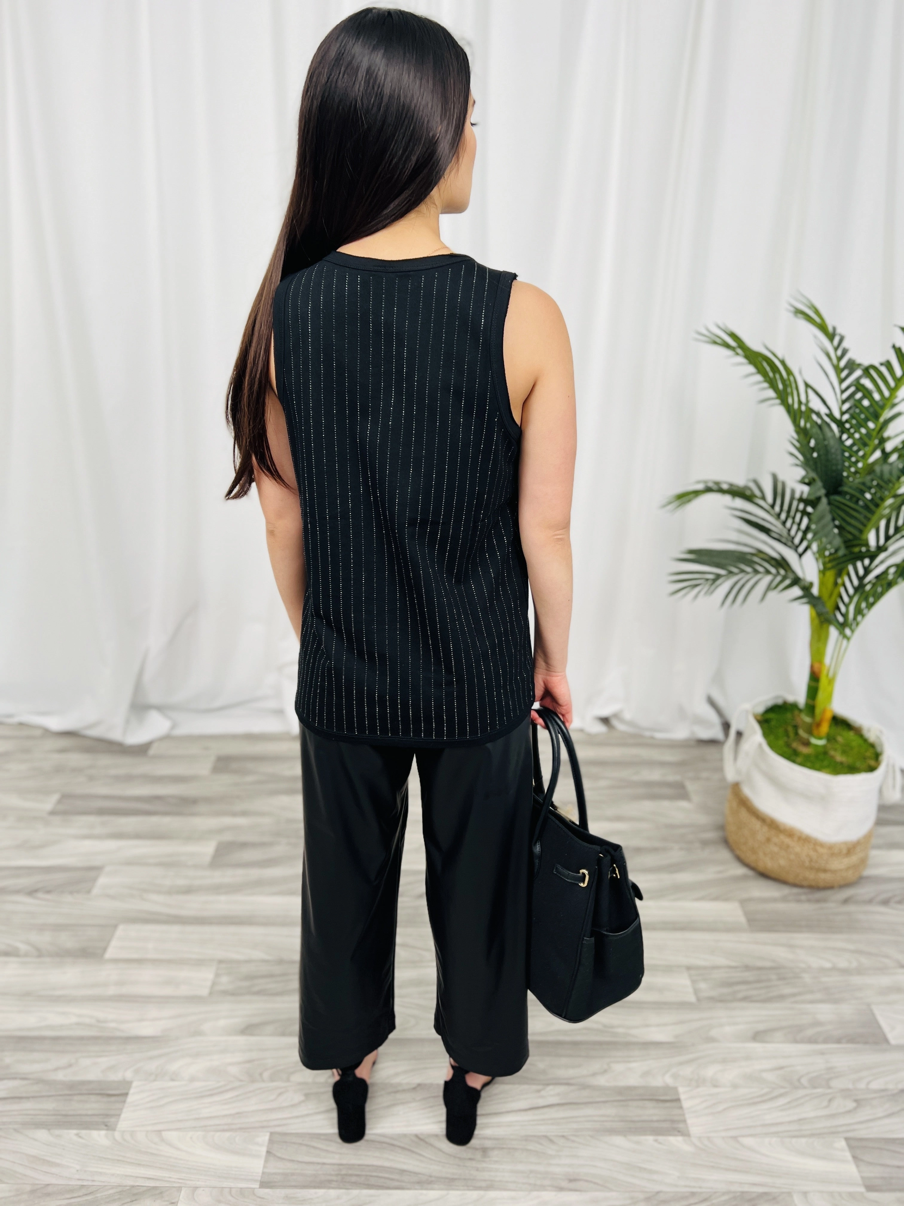 Faux Leather Capri Pants with Elastic Waist