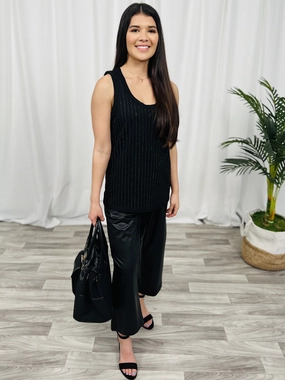 Faux Leather Capri Pants with Elastic Waist